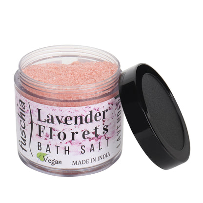 Fuschia Lavender Florets Bath Salt |100gms |Body & Foot Spa, Calming, Relaxing, Muscle Pain Relief, Aromatherapy | Pure & Natural | Sea Salt, Lavender Essential Oil & Vitamin E | Lavender Bath Salt