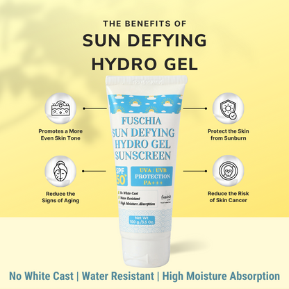 Fuschia Sun Defying Hydro Gel Sunscreen with SPF 50+ and UVA/UVB Protection (100g)